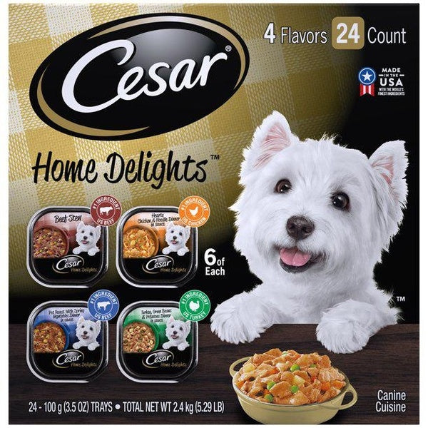 Cesar Home Delights Wet Dog Food Variety Pack, 3.5 oz Trays (24 Pack)