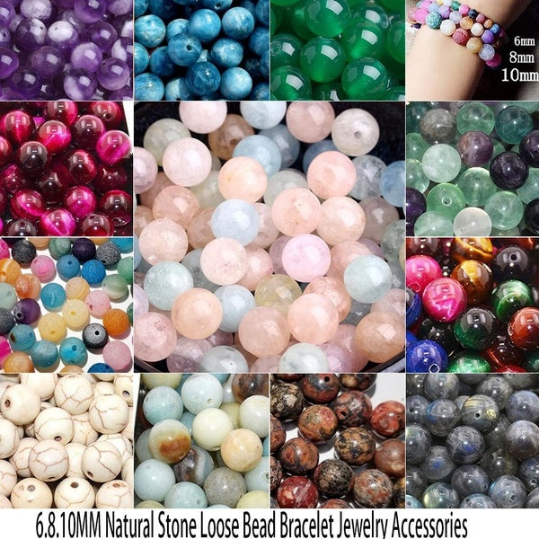 Natural Stone Beads for Jewelry Making Rose Quartz-Aquamarine-Amethyst-Agate-Malachite-Morgan DIY Bracelet Accessories 6mm 8mm 10mm Matron Inn