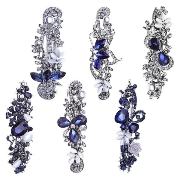 Hair Barrettes for Women, Anezus 6 Pcs Crystal Rhinestones Hair Barrettes Fancy Vintage Spring French Hair Clips for Women Girls Hair Styling Tools A