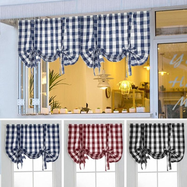 Home Décor Roman Buffalo Plaid Small Short Curtain Farmhouse Tie Up Shade Curtain Adjustable Balloon Curtain for Bathroom Kitchen Cafe Small Window