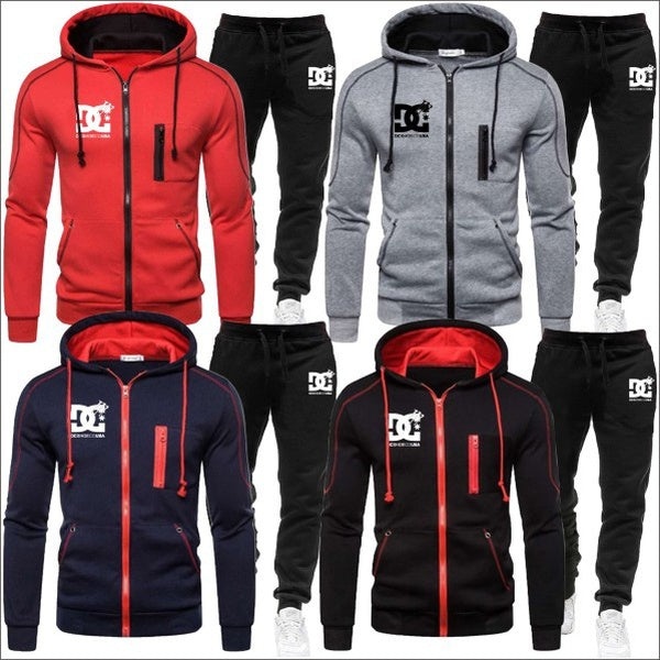 New Style Autumn and Winter Printed Men Sports Suit Fashion Double Zipper Jacket- Hoodie + Pant Warm Tracksuit Sportwear Jogging Suits Racing Suits 4