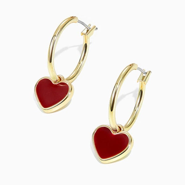 1 paire de boucles d'oreilles pendantes en forme de caur rouge plaqué or pour femmes, accessoires de mode, cadeau de saint valentin