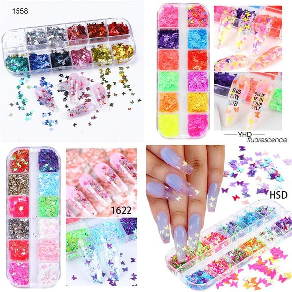 12 Grid DIY Nail Art Glitter Sequins Gold Silver Irregular Aluminum Foil Paper Nail Art Sticker 3D Glitter Manicure Nail Sticker Decals Nail Art UV G
