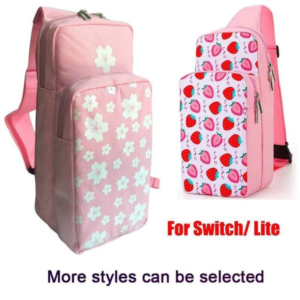 Shoulder Bag Crossbody Bag 8 Colors Canvas Sakura Leaf Printed Backpack for Switch- Switch Lite Console Organizer Bag Video Game Accessories Matron Inn