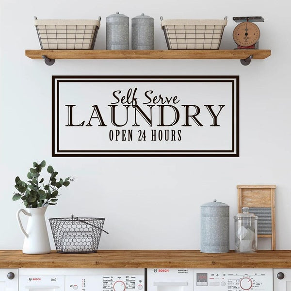 Laundry Wall Decal Self Serve Laundry Open 24 Hours Vinyl Wall Sign Door Decals Stickers Home Decorations Wallpaper