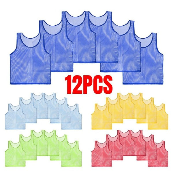 12PCS Soccer Pennies, Polyester Soccer Jersey Training Mesh Scrimmage Vests Team Sports Pinnies for Youth Football Practice Adults