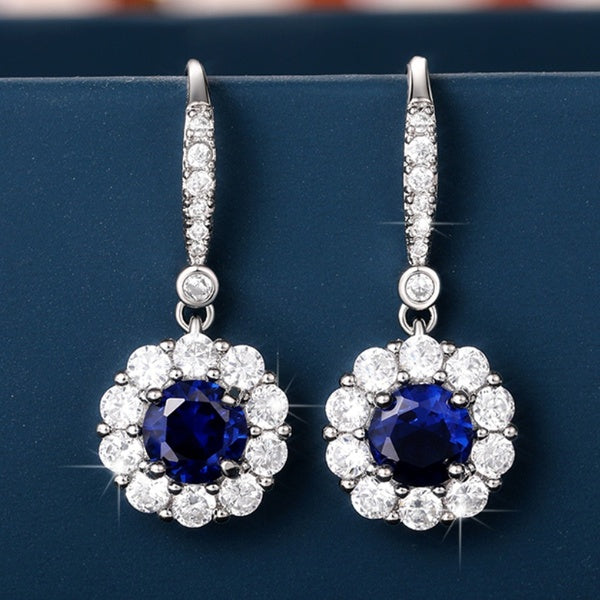 Boucles d'oreilles pendantes de mariage nuptiales pour femmes boucles d'oreilles pendantes en argent zircon bleu saphir