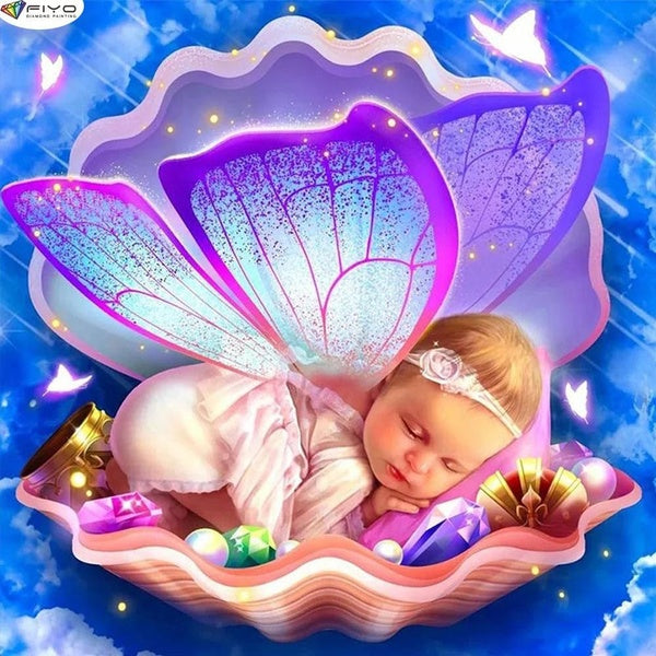 FIYO Angel Baby DIY 5D Diamond Painting Full Drill with Number Kits Home and Kitchen Fashion Mosaic Diamond Painting Canvas Wall Decoration Gift Craf