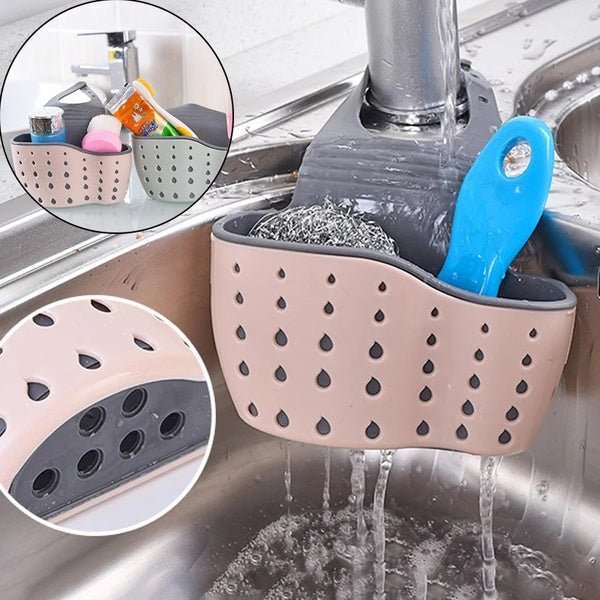 Home Storage Drain Basket Kitchen Sink Holder Adjustable Soap Sponge Shlf Hanging Drain Basket Bag Kitchen Accessories bathroom gadgets