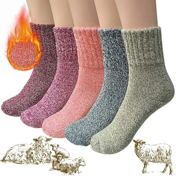 1-5 Pairs Of Women's Wool Socks Winter Warm Thickened Solid Color Thermal Socks, Cozy Knitted Crew Socks Home Socks For Cold Weather