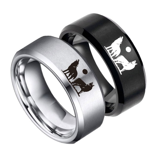 New Men's 316L Stainless Steel Moon Night Wolf Ring Domineering Fashion Ring Retro Punk Jewelry Party Ring Jewellery