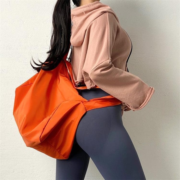 Sacs de sport de grande capacité pour femmes sac de yoga en nylon imperméable voyage shopping sac à main fourre-tout couleur unie
