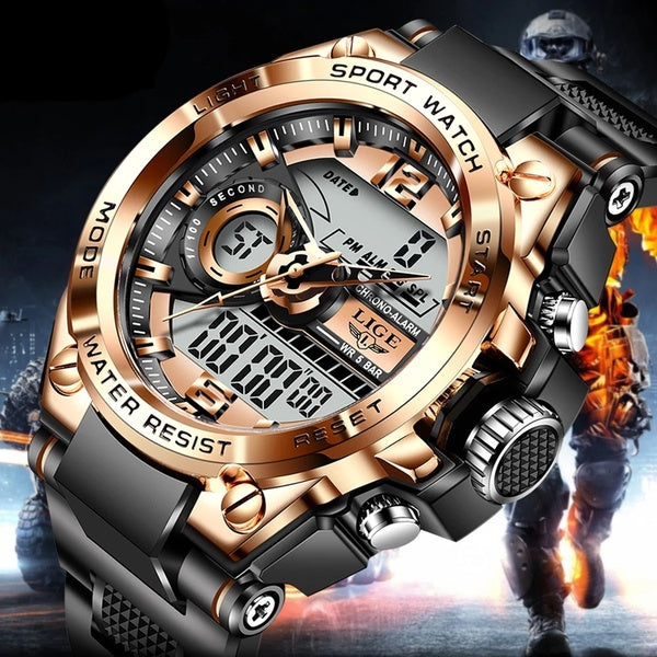 LIGE numérique hommes montre militaire 50 m étanche montre-bracelet LED Quartz horloge Sport montre mâle grandes montres hommes Relogios Masculino