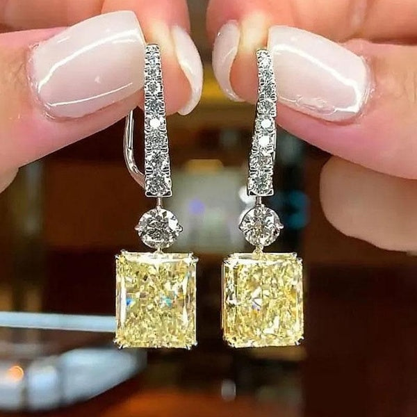 Boucles d'oreilles délicates en pierres précieuses plaquées argent, boucles d'oreilles pendantes en citrine à coupe carrée pour femmes, bijoux de mar