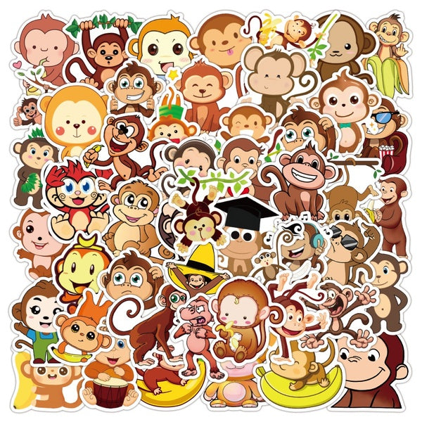 10-50pcs Cute Cartoon Animal Monkey Stickers Graffiti Stickers for DIY Luggage Laptop Skateboard Motorcycle Bicycle Stickers