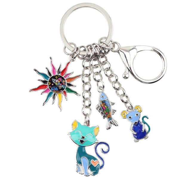 Enamel Alloy Fairy Cats Fish Mouse Keychains Jewelry Cute Animal Pendants Keyrings Accessories For Women Teens Girls Purse Handbag Car Key Charms Fas