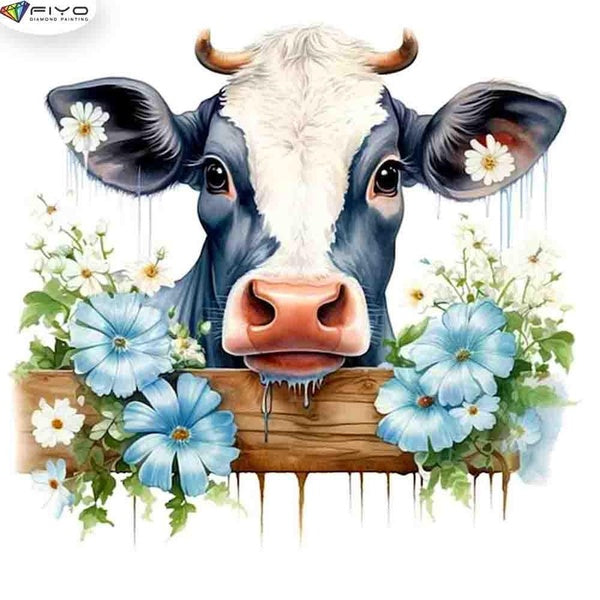 FIYO Cartoon Cow DIY 5D Diamond Painting Full Drill with Number Kits Home and Kitchen Fashion Mosaic Diamond Painting Canvas Wall Decoration Gift Cra