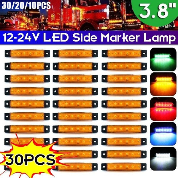 12V-24V 30-20-10PCS 3.8" 6 LED Front Rear Side Marker Indicator Lights LED Lamp Indicator for Car Truck Trailer Lorry Bus -White-Red-Amber-Blue-Green
