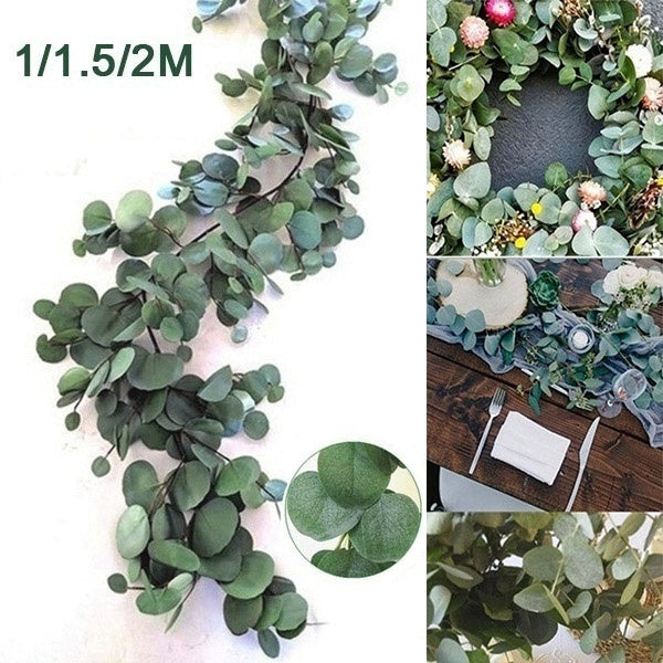1-1.5-2M Artificial Green Eucalyptus Garland Leaves Vine Fake Vines Rattan Artificial Plants Ivy Wreath Wall Decor Wedding Decoration