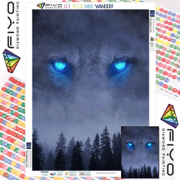 FIYO DIY 5D Wolf Eyes Diamond Painting Full Drill with Number Kits Home and Kitchen Fashion Mosaic Diamond Painting Canvas Wall Decoration Gift Craft