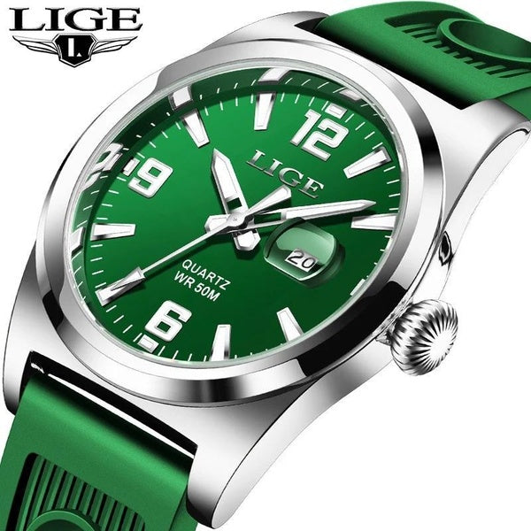 LIGE - montre-bracelet de luxe pour hommes d'affaires, étanche 5ATM, lumineuse, Date, horloge à Quartz, sport, Silicone