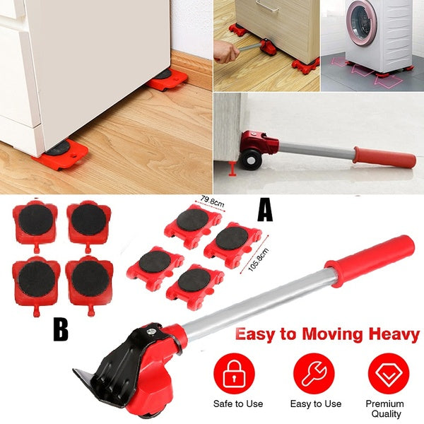 5pcs-set Heavy Duty Furniture Lifter Transport Tool Furniture Mover Set 4 Move Roller 1 Wheel Bar for Lifting Moving Furniture Helper