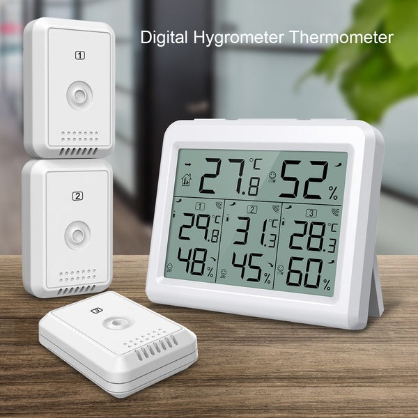 Indoor Outdoor Thermometer with 3 Wireless Sensors, Digital Hygrometer Thermometer, Temperature Humidity Monitor Meter Gauge with LCD Backlight, Wire