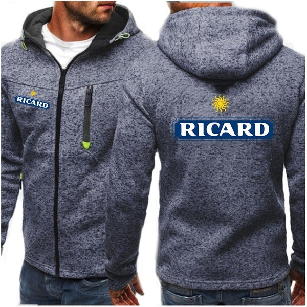 2021 Autumn Winter Long Sleeve Jacket Fashion Ricard Printed Mens Zipper Jacket Sports Hoodie Fleece Coat S-4XL