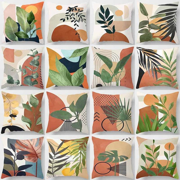 Geometric green plant printing square pillowcase, home decoration, car sofa cushion cover (45cm * 45cm)