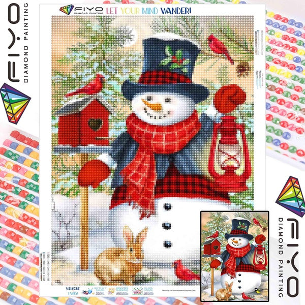 FIYO Snowman in Hat Diamond Painting Kits For Adults DIY 5D Diamond Mosaic Diamond Painting Home and Kitchen Fashion Canvas Pictures Wall Decoration