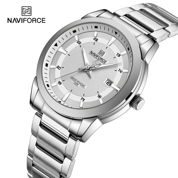 NAVIFORCE luxe classique en acier inoxydable bande robe montre pour hommes Date étanche montre-bracelet à Quartz avec horloge à pointeur lumineux