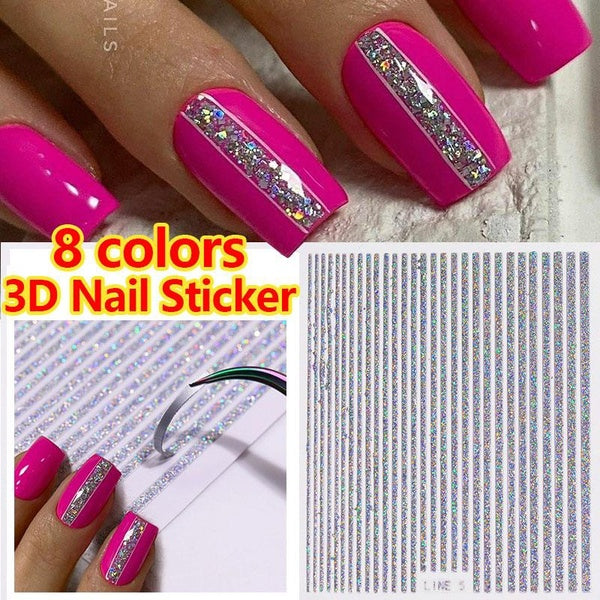 3D Lines Nail Stickers Holographic Stripe Decals Curve Gel Nails Art Sliders Manicure Decor Nails Accessories