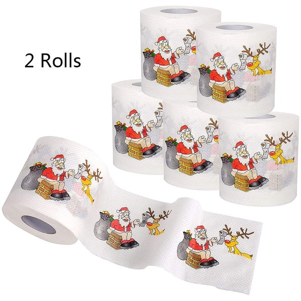2 Rolls Christmas Toilet Paper Tissue Napkins for Xmas Home Bathroom Party Gifts Decor
