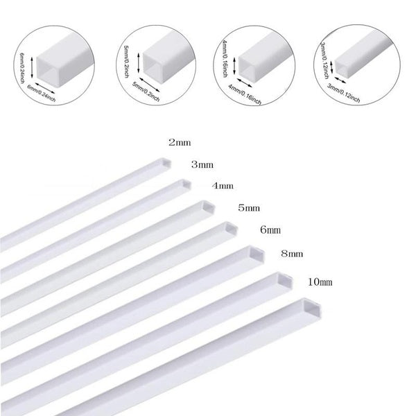5-10 pièces tige carrée en plastique ABS tube carré en plastique blanc tube creux carré tige en plastique ABS pour la construction de bricolage faisa