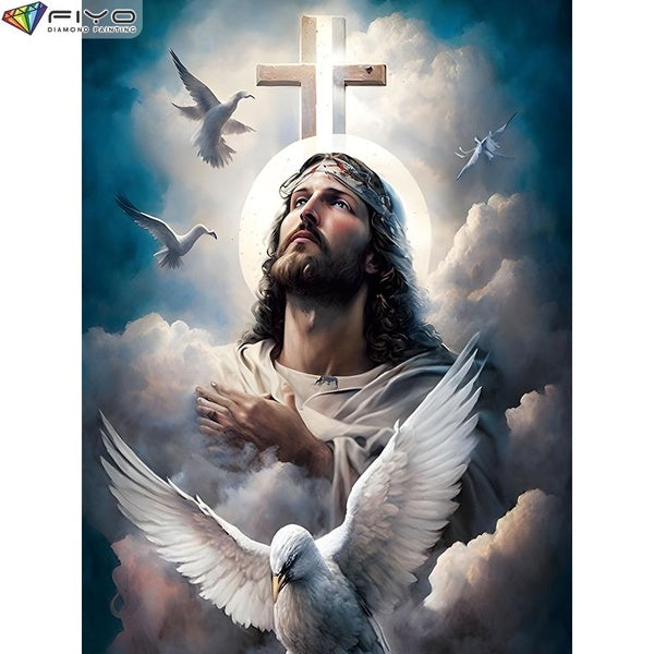 FIYO DIY 5D Jesus Diamond Painting Kit for Adults, Full Drill Diamond Painting, Diamond Art Canvas Crafts Cross Stitch Crystal Embroidery Home Wall D