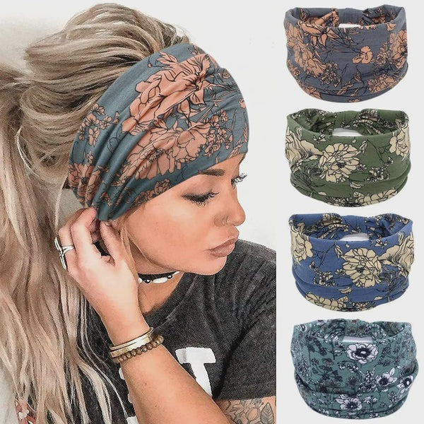Bandeaux Boho pour femmes en coton, larges bandeaux extensibles, antidérapants, pour entraînement, yoga, course à pied, turban, accessoires pour chev