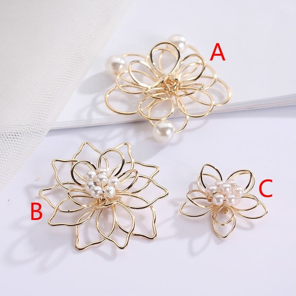 5pc-lot Gold Filigree Wrap Metal Fake Pearl Flowers Findings Charms Connectors Accessories For Diy Earring Hair Jewelry Making