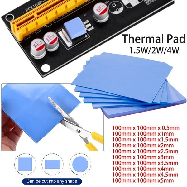 Thermal Pad Heat Conduction Silicone Pads 100mmx100mm 1.5W-2W-4W for Laptop Heatsink-CPU-GPU-SSD-IC-LED Cooler