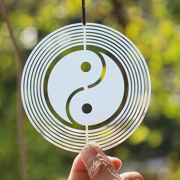100mm Stainless Steel Taiji Pendant Wind Spinner Suncatcher Yin Yang Tai Chi Wind Chimes Reflective Garden Hanging Wall Window Yoga Maditation Yin Ya