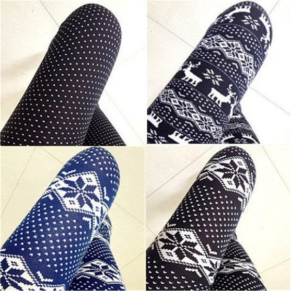 Nouvelle mode femmes noël flocon de neige renne tricoté collants pantalon chaud Leggings maigre mince crayon pantalon