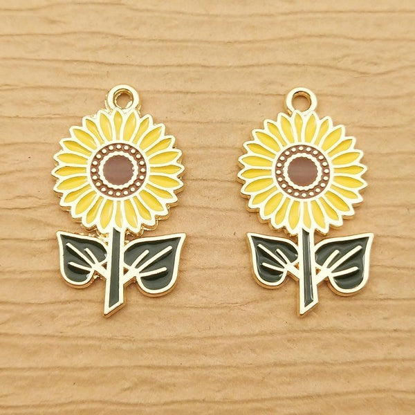 10 pièces émail fleur breloque tournesol alliage pendentif dessin animé tournesol pour bricolage boucles d'oreilles collier breloque artisanat fourni