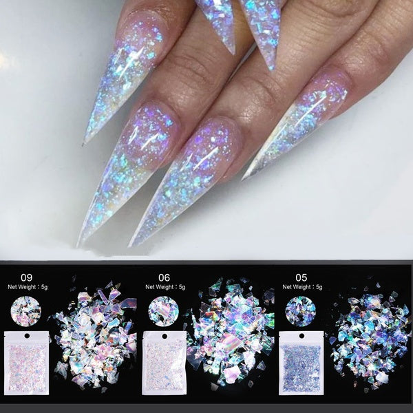 Nail Art Glitter Coloré Irisé Irrégulier Ongles Paillettes Flocons Pigment Acrylique Manucure Décoration Outil