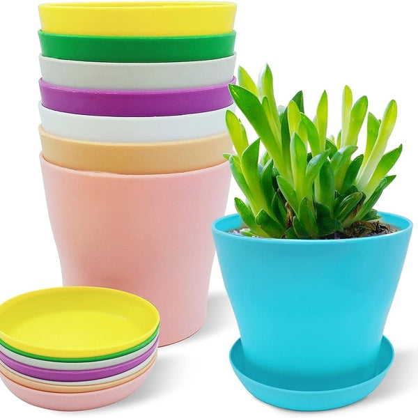 Plant Flower Pots Colorful Plastic Plant Pots Flower Pots Plant Container Planters with Trays for Office House Succulent Fruit Vegetable Seedlings Tr