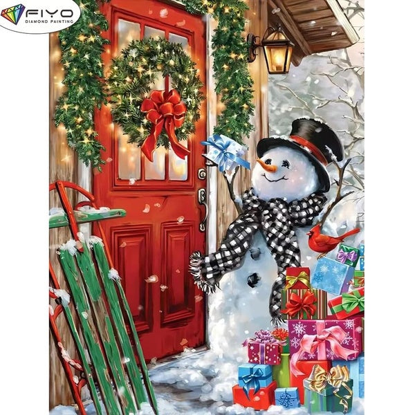 FIYO DIY 5D Christmas Snowman Diamond Painting Full Drill with Number Kits Home and Kitchen Fashion Mosaic Diamond Painting Canvas Wall Decoration Gi