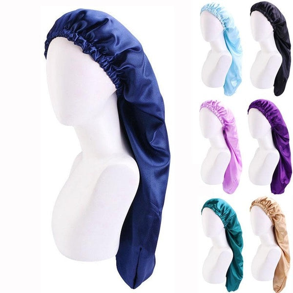 9 Colors New Soft Pure Satin Silk Long Sleeping Cap Hair Care Scarves Bonnet for Women