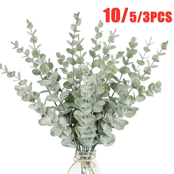 10-5-3pcs Artificial Eucalyptus Leaf Green Simulation Eucalipto Single Artificial Plants for Wedding Shooting Prop Home Decoration
