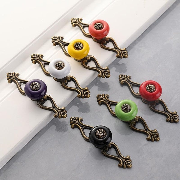 1pc boutons en cuivre Antique boutons en céramique bouton de commode tiroir-poignée d'armoire tire-bouton de placard de cuisine coloré meubles