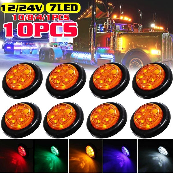 10-8-4-1PCS 12-24V 7 LED Truck Turn Signal Lamp Side Marker Lights for Trucks 2" Round Trailer Clearance Lights Tail Light