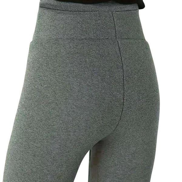 Leggings décontractés de grande taille, Leggings extensibles moyens élastiques en polaire à doublure unie pour femmes