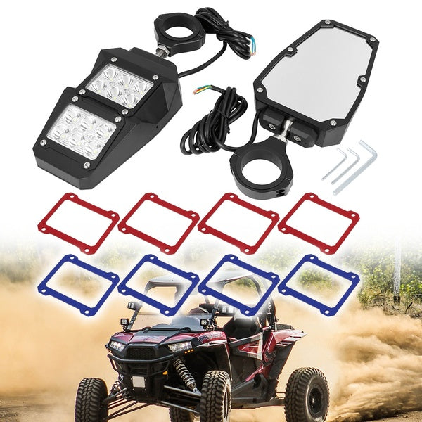 Pair 1.75" Round Roll Cage 6.3" UTV Rear View Mirror with LED Light for Polaris for Can-Am for Yamaha Rhino YXZ1000R